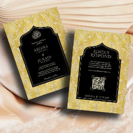Islamiska och Royal Golden Damask Muslim QR Bröllo Inbjudningar