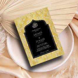 Islamiska och Royal Golden Damask Muslim QR Bröllo Inbjudningar
