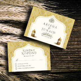 Islamiska Royalet Golden Damask Muslim Bröllop OSA Kort