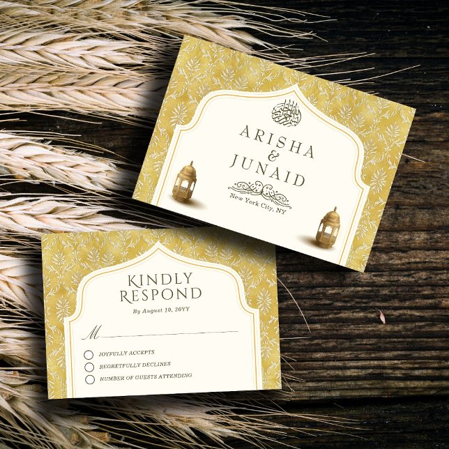 Islamiska Royalet Golden Damask Muslim Bröllop OSA Kort (Skapare uppladdad)