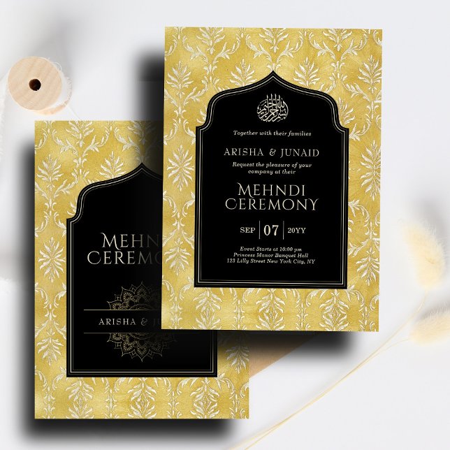 Islamiska Royalet Golden Damask Muslim Mehndi Cere Inbjudningar (Skapare uppladdad)