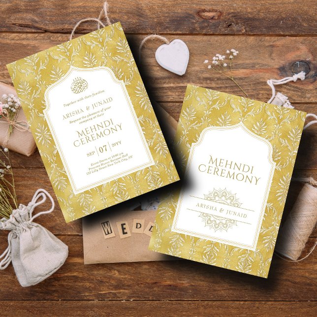 Islamiska Royalet Golden Damask Muslim Mehndi Cere Inbjudningar (Skapare uppladdad)