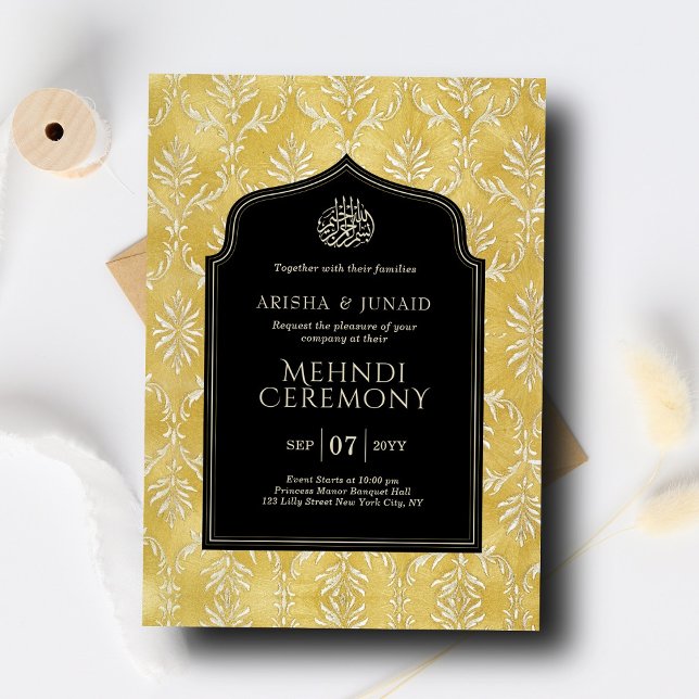 Islamiska Royalet Golden Damask Muslim Mehndi Cere Inbjudningar (Skapare uppladdad)