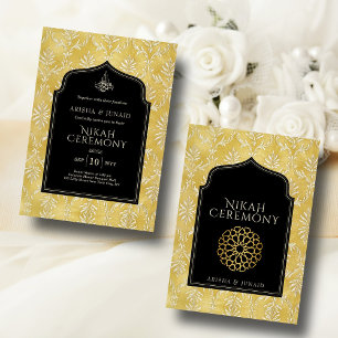 Islamiska Royalet Golden Damask Muslim Nikah Bröll Inbjudningar