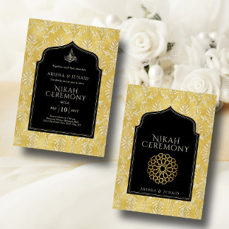 Islamiska Royalet Golden Damask Muslim Nikah Bröll Inbjudningar