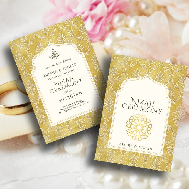Islamiska Royalet Golden Damask Muslim Nikah Bröll Inbjudningar (Skapare uppladdad)