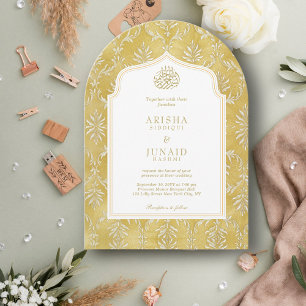 Islamiska Royalet Golden Damask Muslim QR Arch Brö Inbjudningar