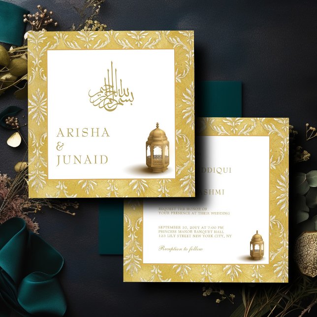 Islamiska Royalet Golden Damask Muslim Square Bröl Inbjudningar (Skapare uppladdad)