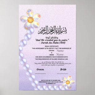 Islamiskt Nikah-certifikat Iridescent Glasblomma Poster