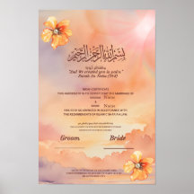 Islamiskt Nikah-certifikat Peach Blommig & Pärl