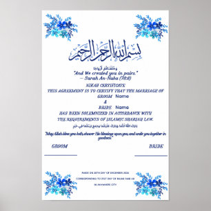 Islamiskt Nikah-certifikat Royalblått akvarell  Poster