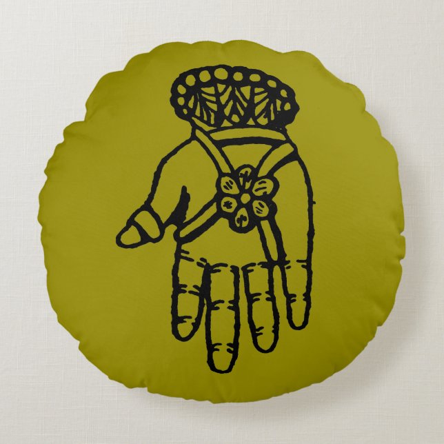 Islamiskt symbol: Hamsa Rund Kudde (Framsidan)