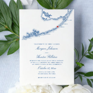 Islamorada FL Karta Elegant Navy Blue Bröllop Inbjudningar