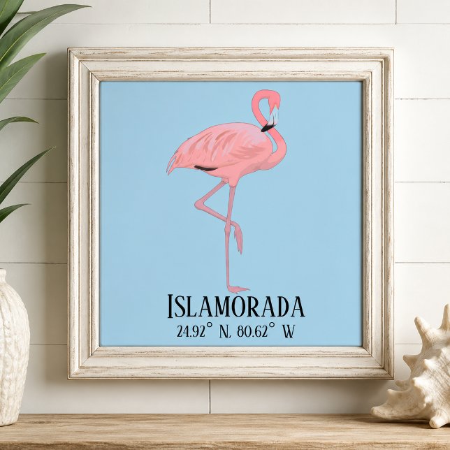 Islamorada FL Keys Latitud Longitud Beach House  Kakelplatta (pink flamingo Islamorada Florida Keys lat long coordinates ceramic tile displayed in frame )