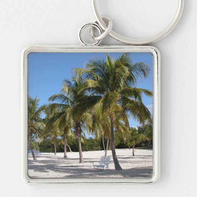 Islamorada Florida Beach Fyrkantig Silverfärgad Nyckelring (Framsidan)