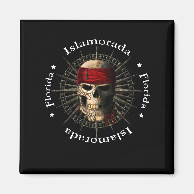Islamorada Florida Nycklar Pirat Skull Magnet (Framsidan)