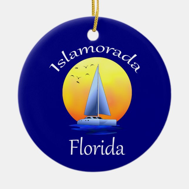 Islamorada Florida Nycklar Sailing Julgransprydnad Keramik (Framsidan)
