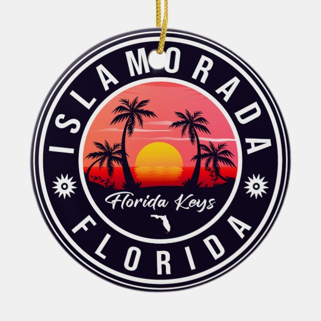 Islamorada Florida Retro Sunset Beach Souvenir 80s Julgransprydnad Keramik (Framsidan)