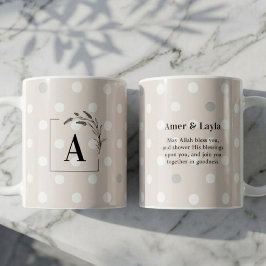 Islamskt Bröllop Initial Beige Prickig Nikah Kaffemugg
