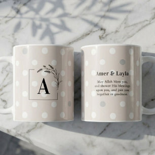 Islamskt Bröllop Initial Beige Prickig Nikah Kaffemugg