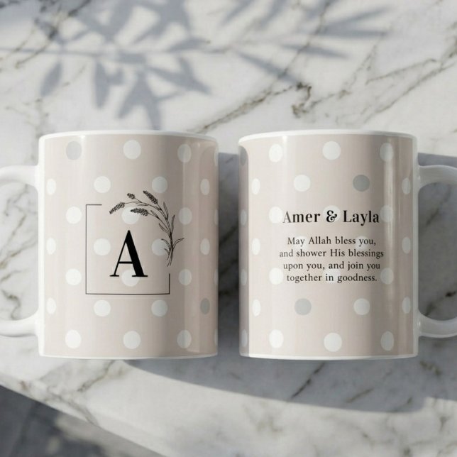 Islamskt Bröllop Initial Beige Prickig Nikah Kaffemugg (Skapare uppladdad)