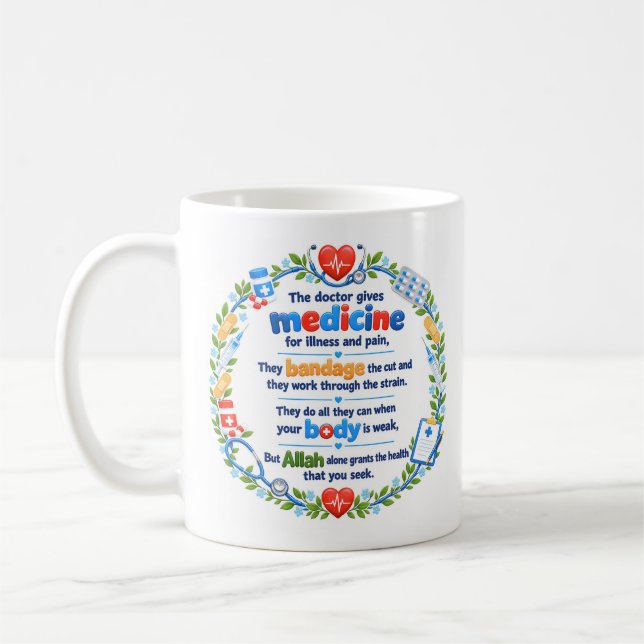 Islamskt medicinskt citat Blommig krans Kaffe kopp (Vänster)