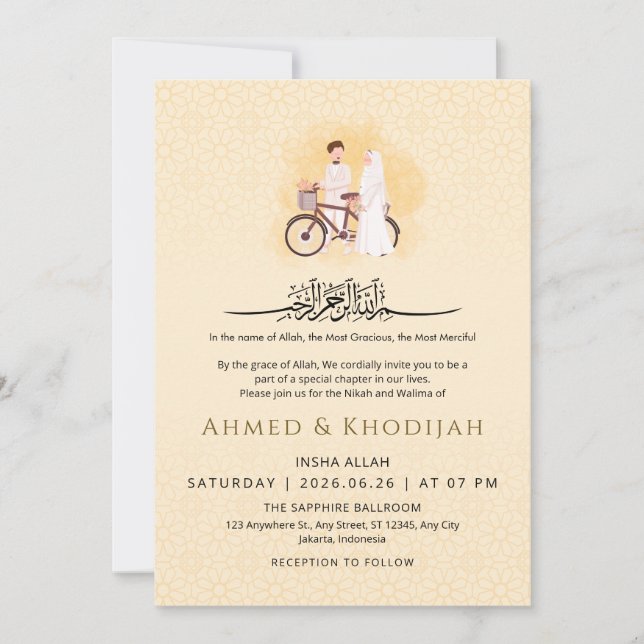 Islamskt mönster Bröllop Nikah Inbjudan Paret (Framsida)