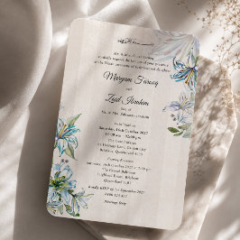 Islamskt Nikah Blå Lilja Elegant Bröllop Inbjudningar