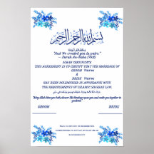 Islamskt Nikah-certifikat Royalblått akvarell