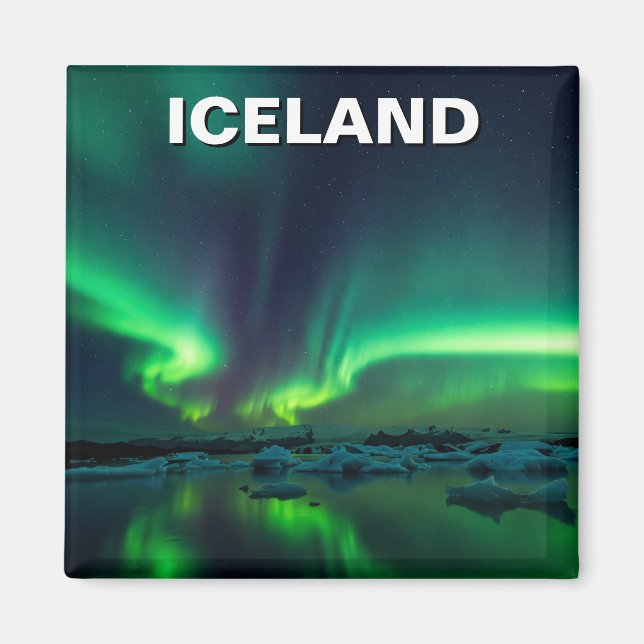 Island Aurora Northern Ljus Travel Magnet (Framsidan)