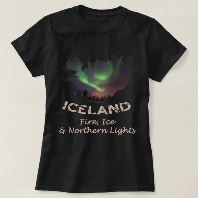 Island - Auroran Fire Ice & Northern Ljus T Shirt (Design framsida)