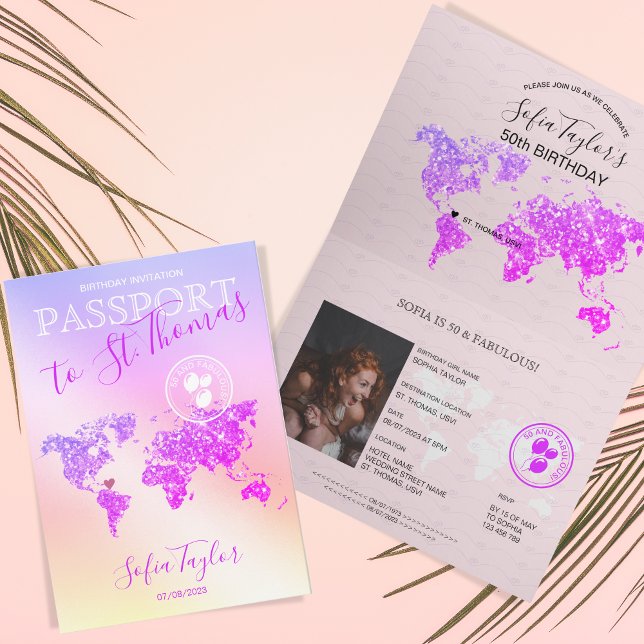 Island Beach Birthday Passport Karta 50 och Fabulo Inbjudan (Skapare uppladdad)