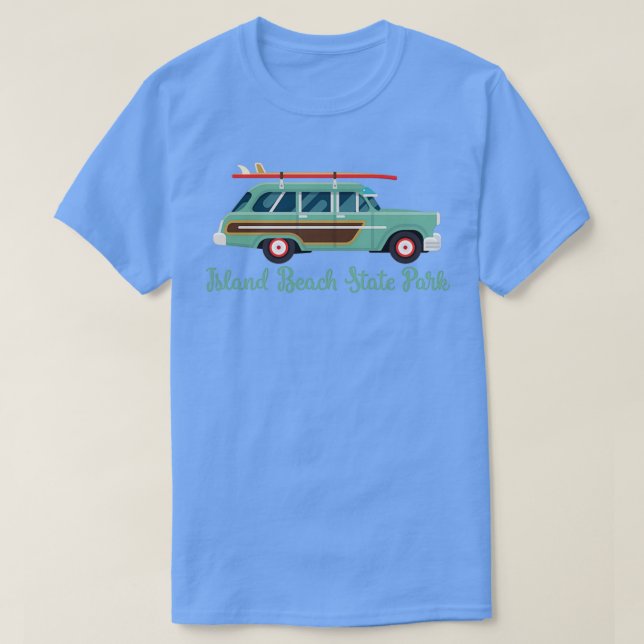 Island Beach State Park NJ Retro Surfa Wagon T Shirt (Design framsida)