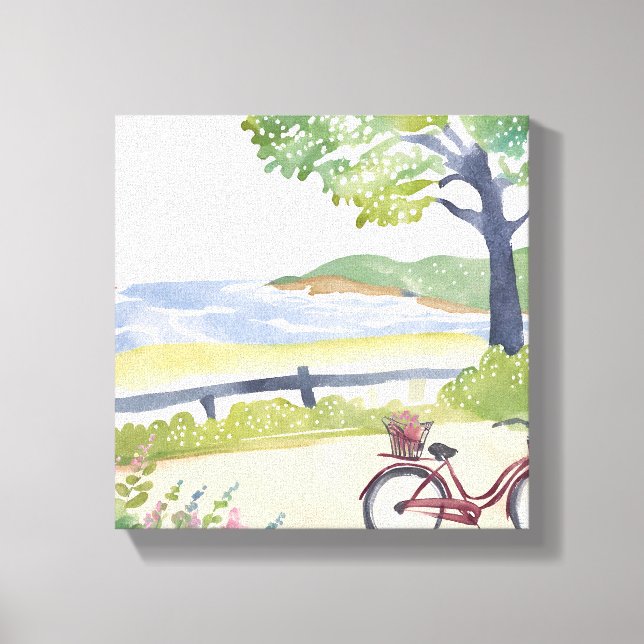 Island Bike Ride | Martha's Vineyard Watercolor Canvastryck (Framsida)