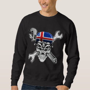 Island Biker Skull Motorcykel Flagga Lång Ärmad Tröja