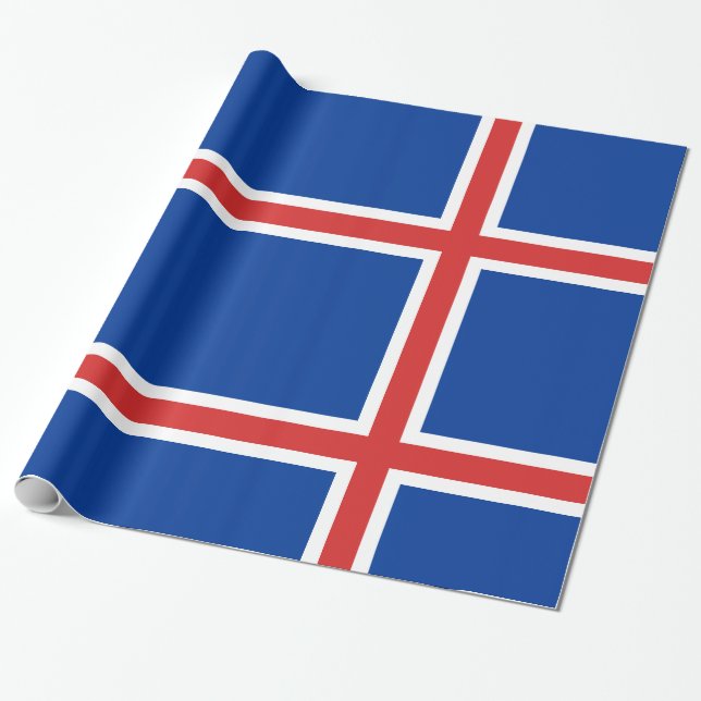 Island Blue med röd och vit linjer Presentpapper (Utrullad)