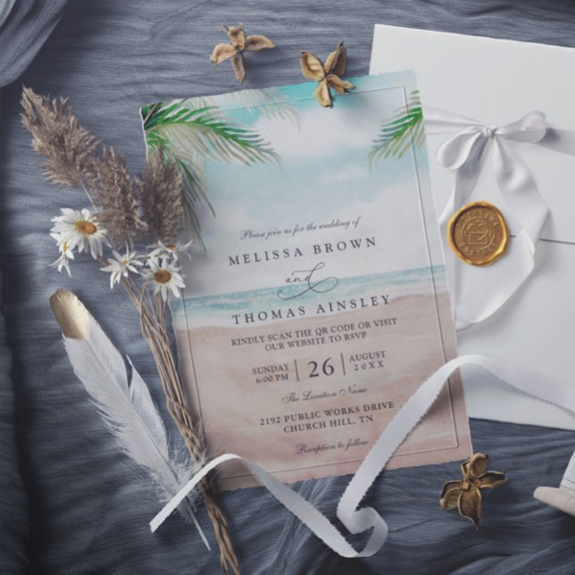 Island Breeze Painted Beach QR Code Wedding Inbjudningar (Skapare uppladdad)