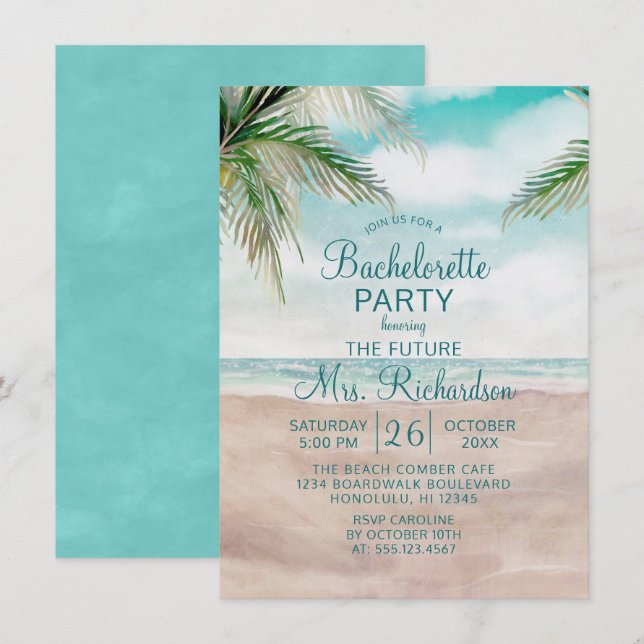 Island Breeze Sandy Beach Shore Bachelorette Party Inbjudningar (Fram/baksida)