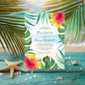 Island Breeze | Tropiskt Beach Watercolor Bröllop Inbjudningar