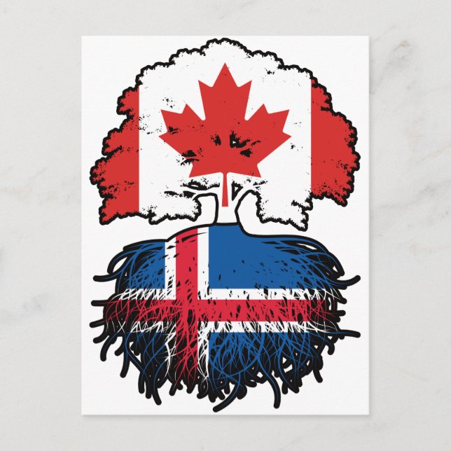 Island Canadian Canada Träd Roots Flagga Vykort (Framsida)
