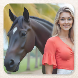 Island Charm: Helena och Hennes Majestic Horse Underlägg Papper Kvadrat