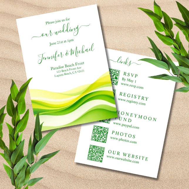 Island Citrus Green and Yellow Wedding-All In One Inbjudningar (Island Citrus Green and Yellow Wedding-All In One Invitation)