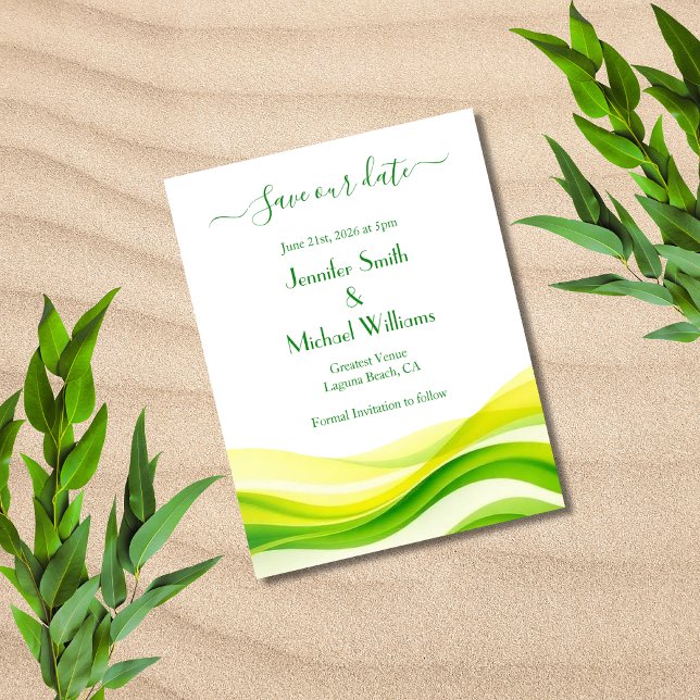 Island Citrus Grön Spara Datumet (Island Citrus Green and Yellow Save The Date )