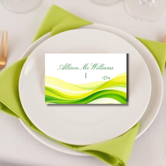 Island Citrus Gröna och Gula Måltidsikoner Fisk Bordsnummer (Island Citrus Green and Yellow Meal Icons Fish Table Number)