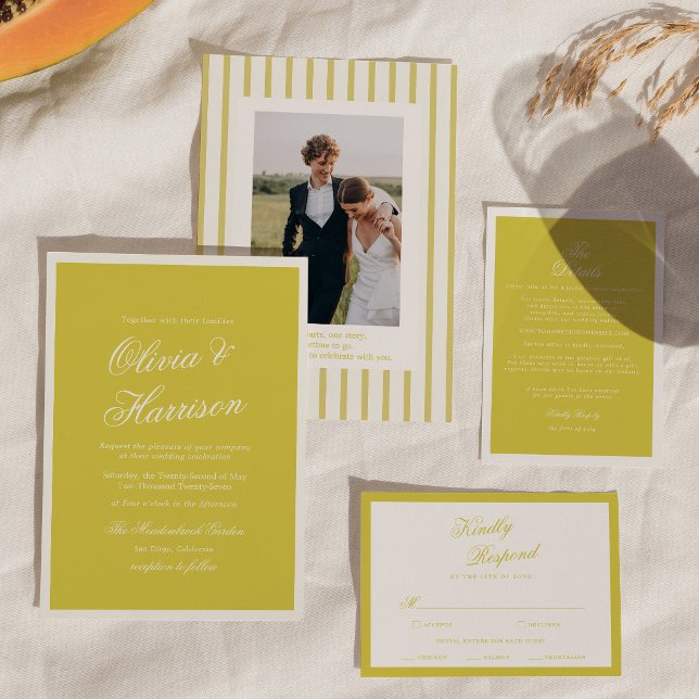Island Citrus Yellow Elegant Script Wedding Script Inbjudningar (Skapare uppladdad)