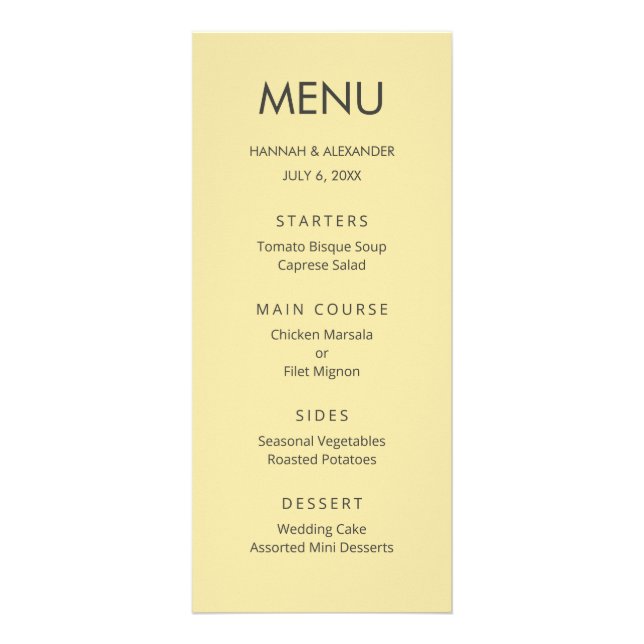 Island Citrus Yellow Wedding Menu Reklamkort (Framsidan)