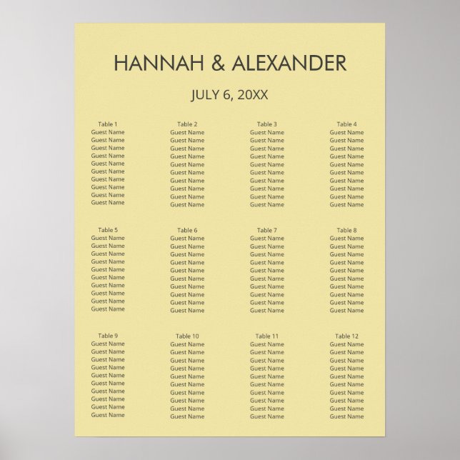 Island Citrus Yellow Wedding Seating Chart Poster (Framsidan)
