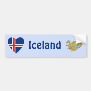 Island Flagga Heart + Karta Bumper Sticker Bildekal