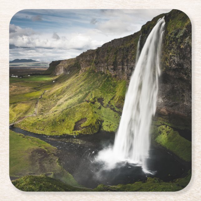 Island för Seljalandsfoss vattenfall | Underlägg Papper Kvadrat (Framsidan)