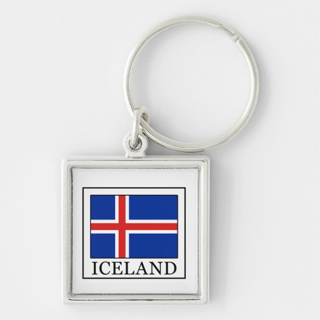 Island Fyrkantig Silverfärgad Nyckelring (Framsidan)